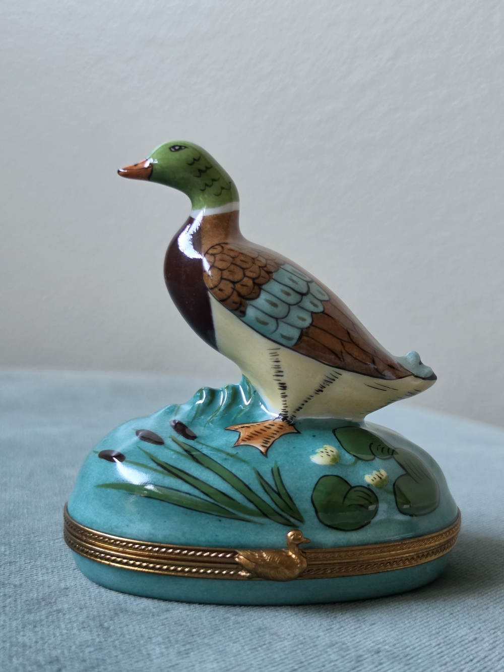 Limoges France Hand-Painted Mallard Duck Porcelain Trinket Pill Box